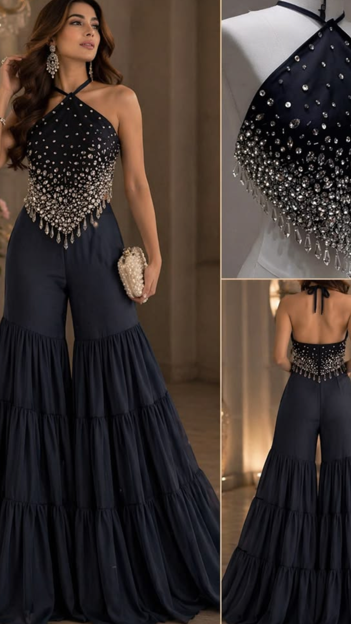 Noir Crystal Flare Jumpsuit
